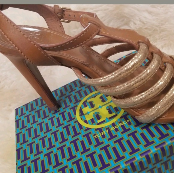 Tory Burch Charlene gold brown sandles - Picture 3 of 8